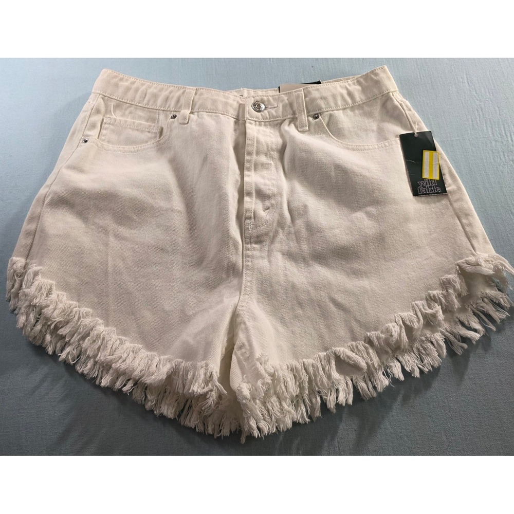 Wild Fable High Rise White Denim Shorts Frayed Raw Hem Size 10 20WFSH018B